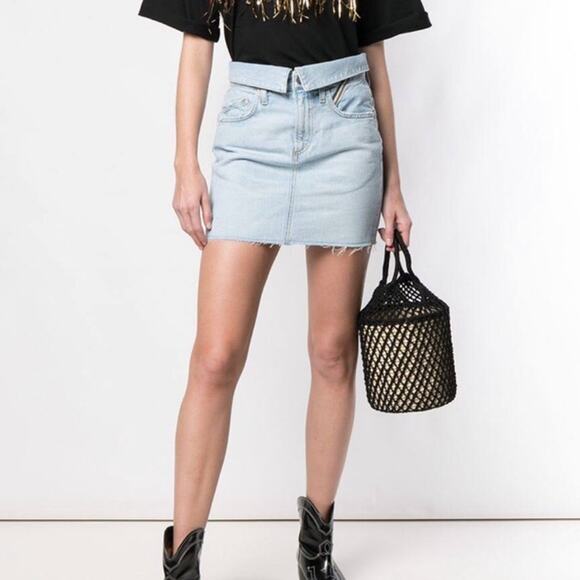 New Jean Atelier Cut Off Medium Wash Denim Mini Flip Skirt in Sky Color Size 24 - Picture 1 of 15